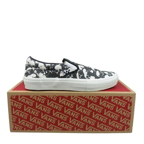 Vans Skate Slip On Skull Pile White Black Shoes Men's Size 9.5 NEW